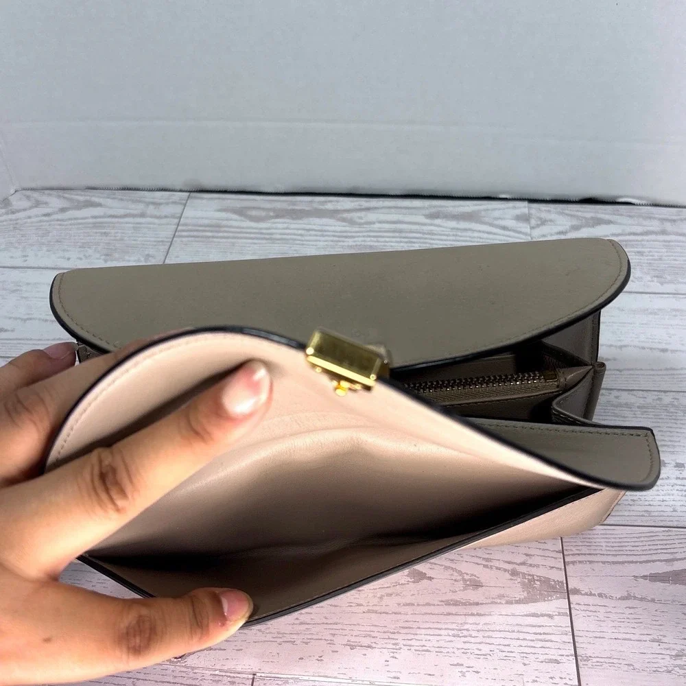 Chloe‎ Leather Wallet Clutch Taupe Gold Hardware Foldover Double Flap
